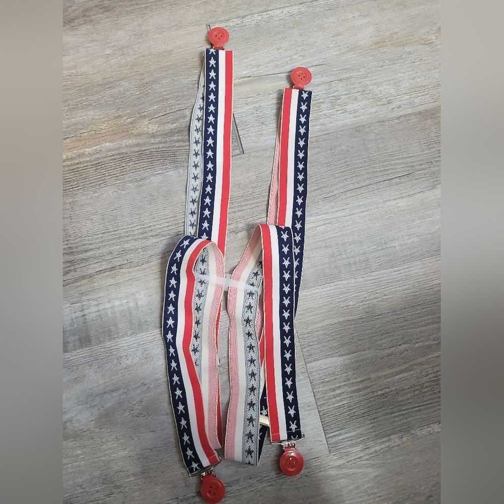 Vintage Suspenders Red White Blue Red Buttons Elastic Patriotic